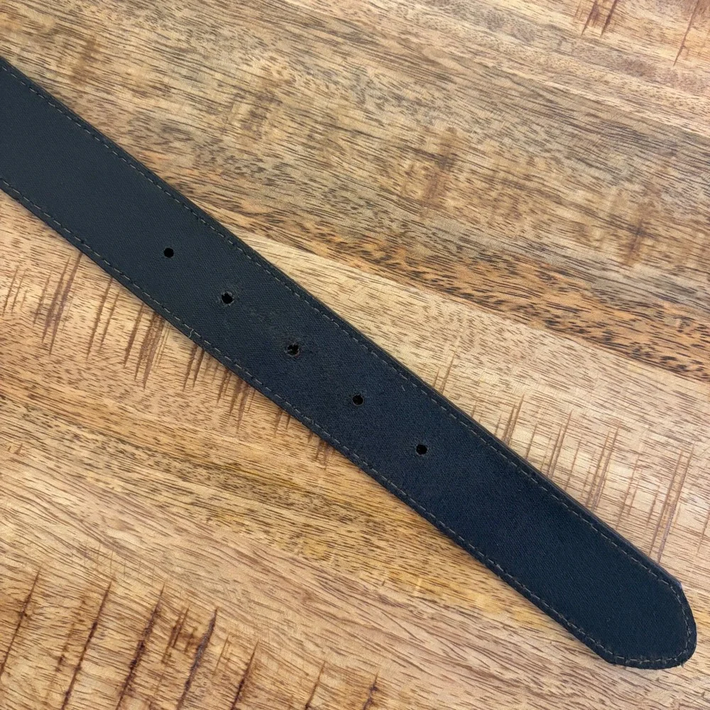 LL Bean Leather Belt Mens M 32 Dark Brown Solid Brass Contrast Stitch Made USA